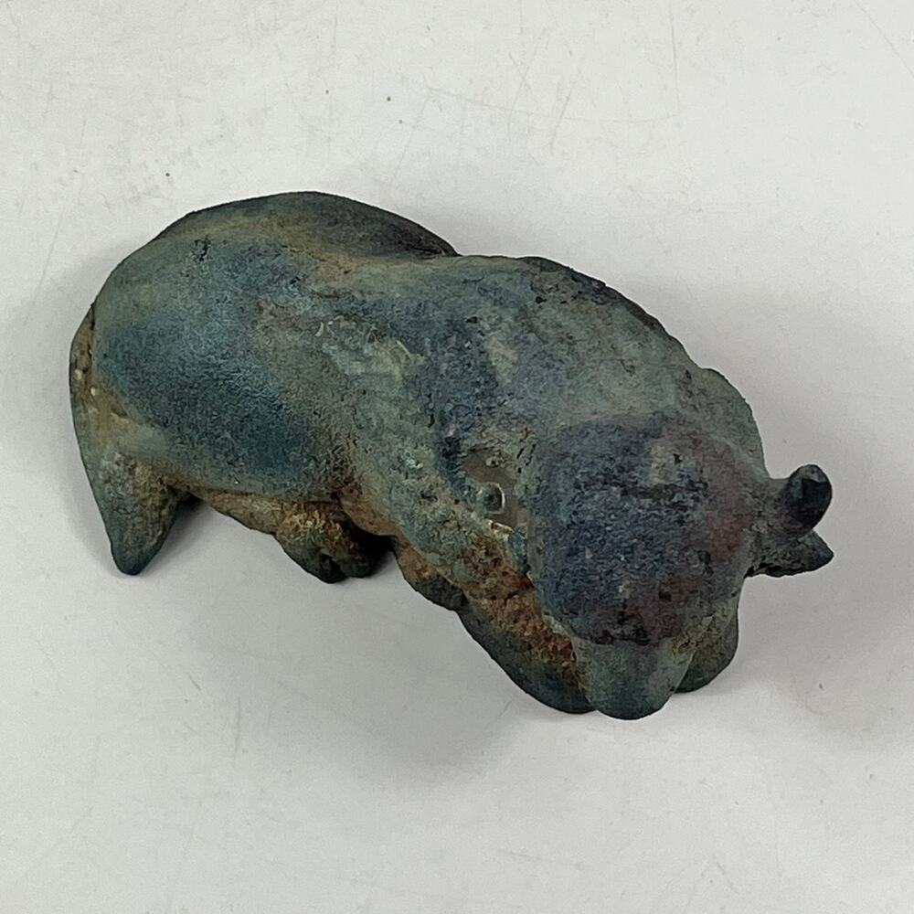Raku Fired Bull Figurine Primitive Studio Pottery Ox Sculpture Handmade Art 4" - Picture 5 of 12